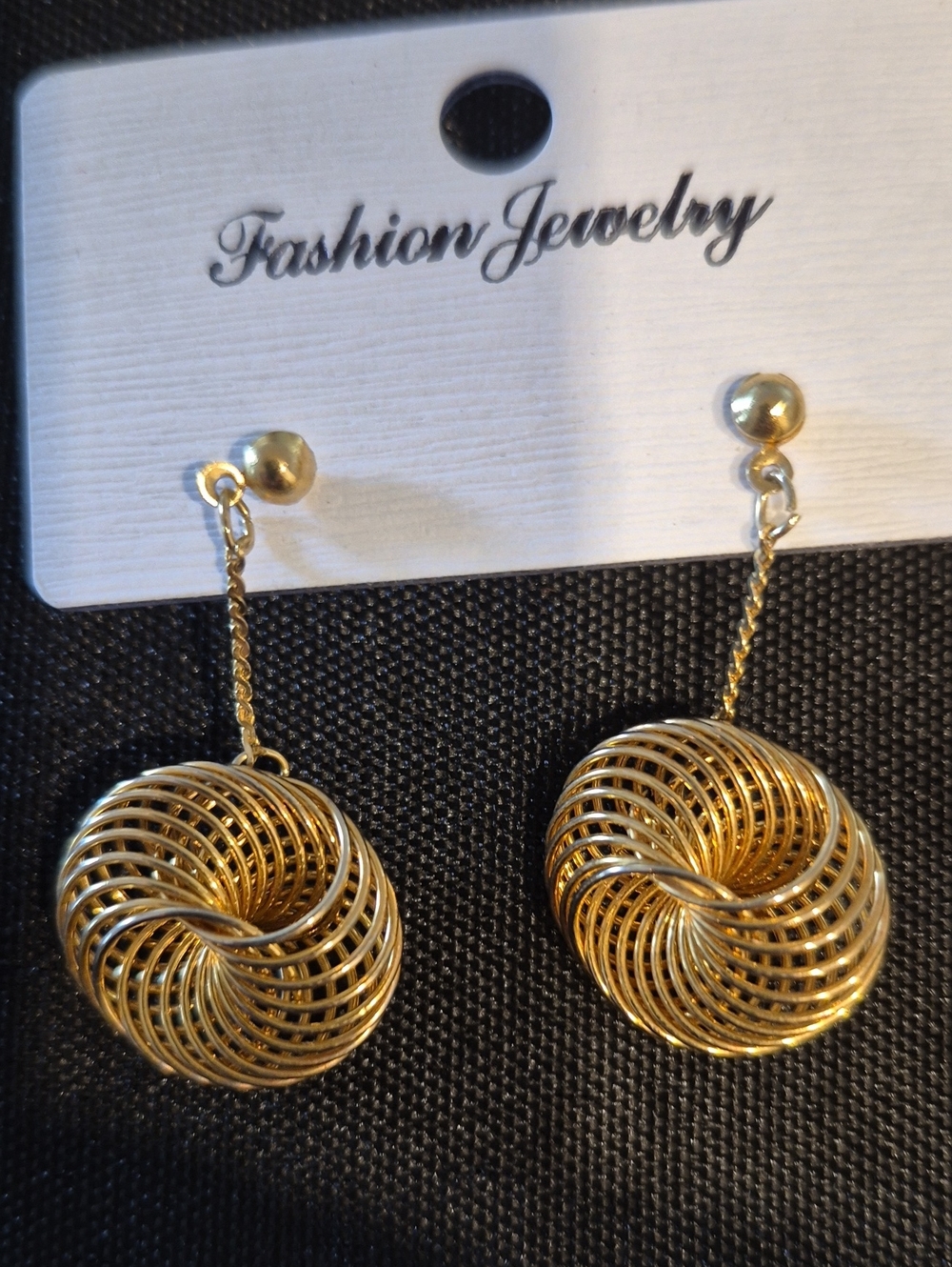 Gold Tone Twisted Wire Hoop Drop Earrings
